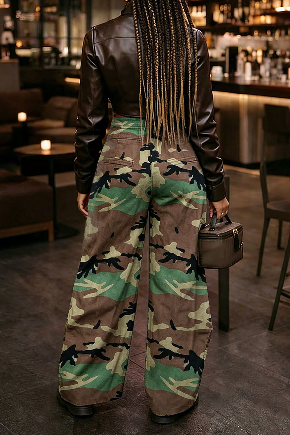 Camo Wrap-Front Wide-Leg Jeans