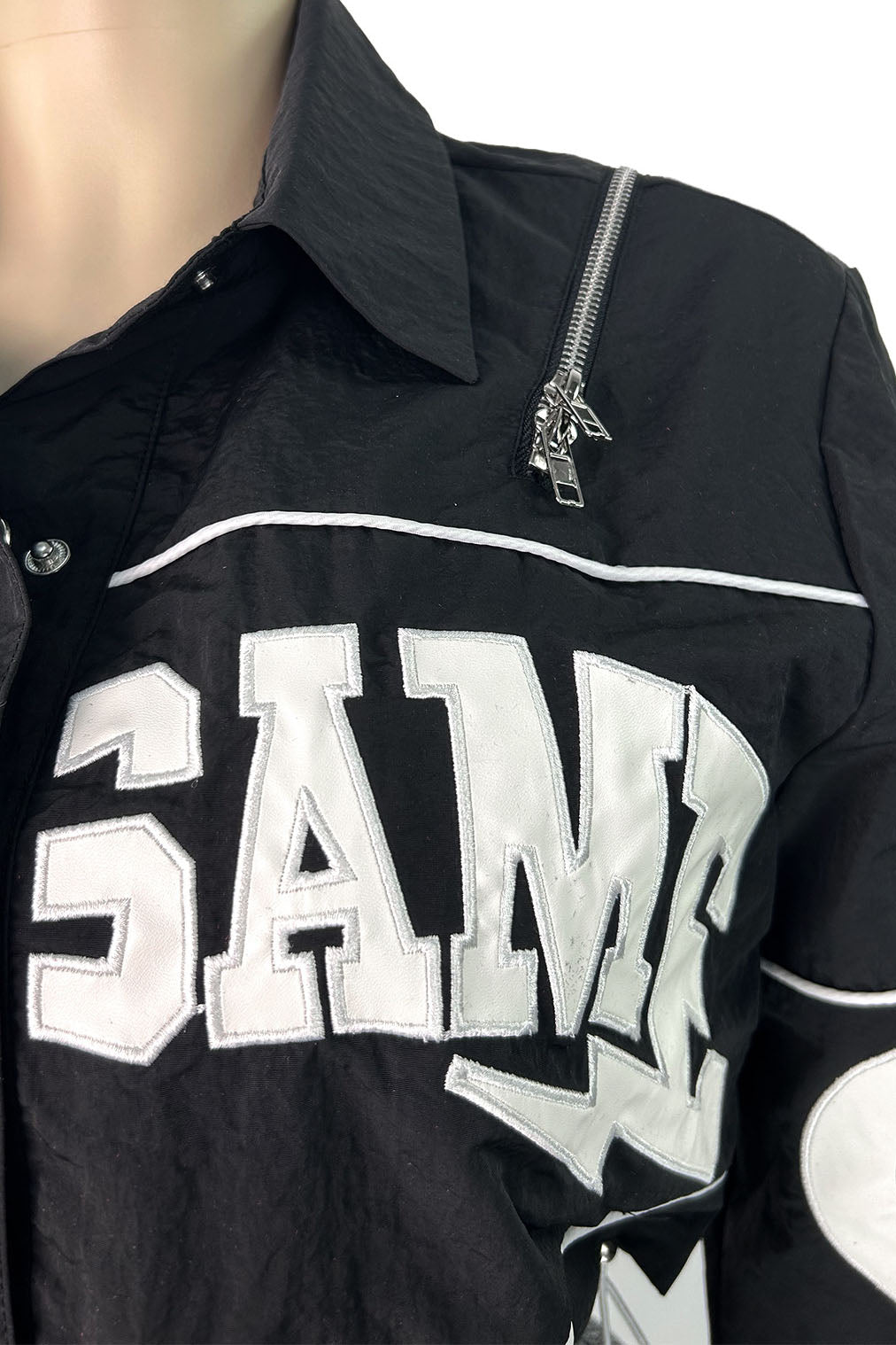 Letter-Embroidered Cropped Drawstring Jacket