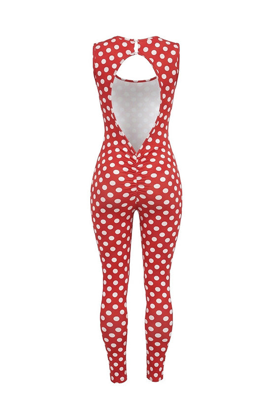 Sleeveless Polka Dot Bodycon Jumpsuit