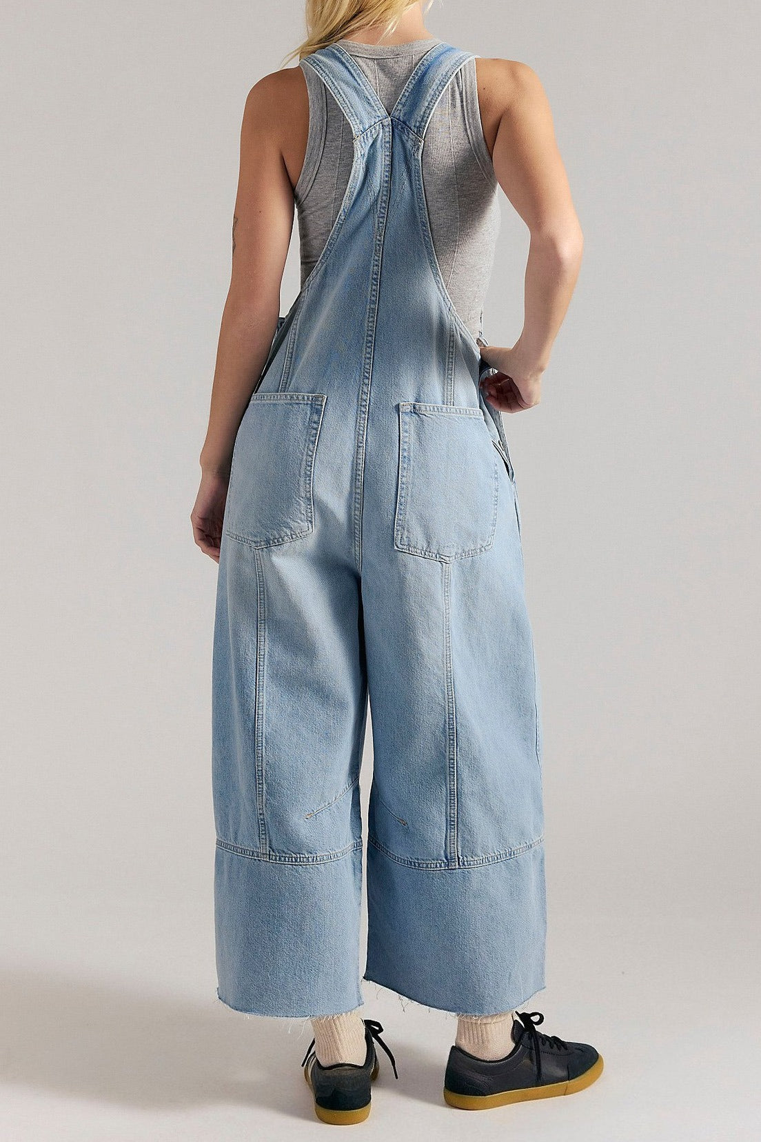 Pleated Wide Leg Denim Overalls