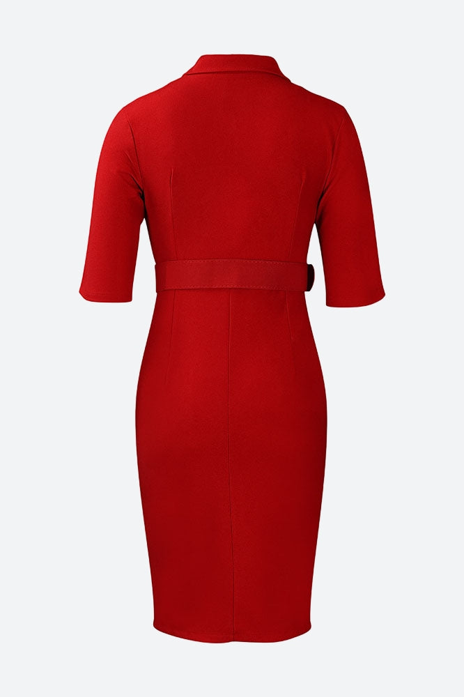 Solid Color Button Lapel Tight Dress
