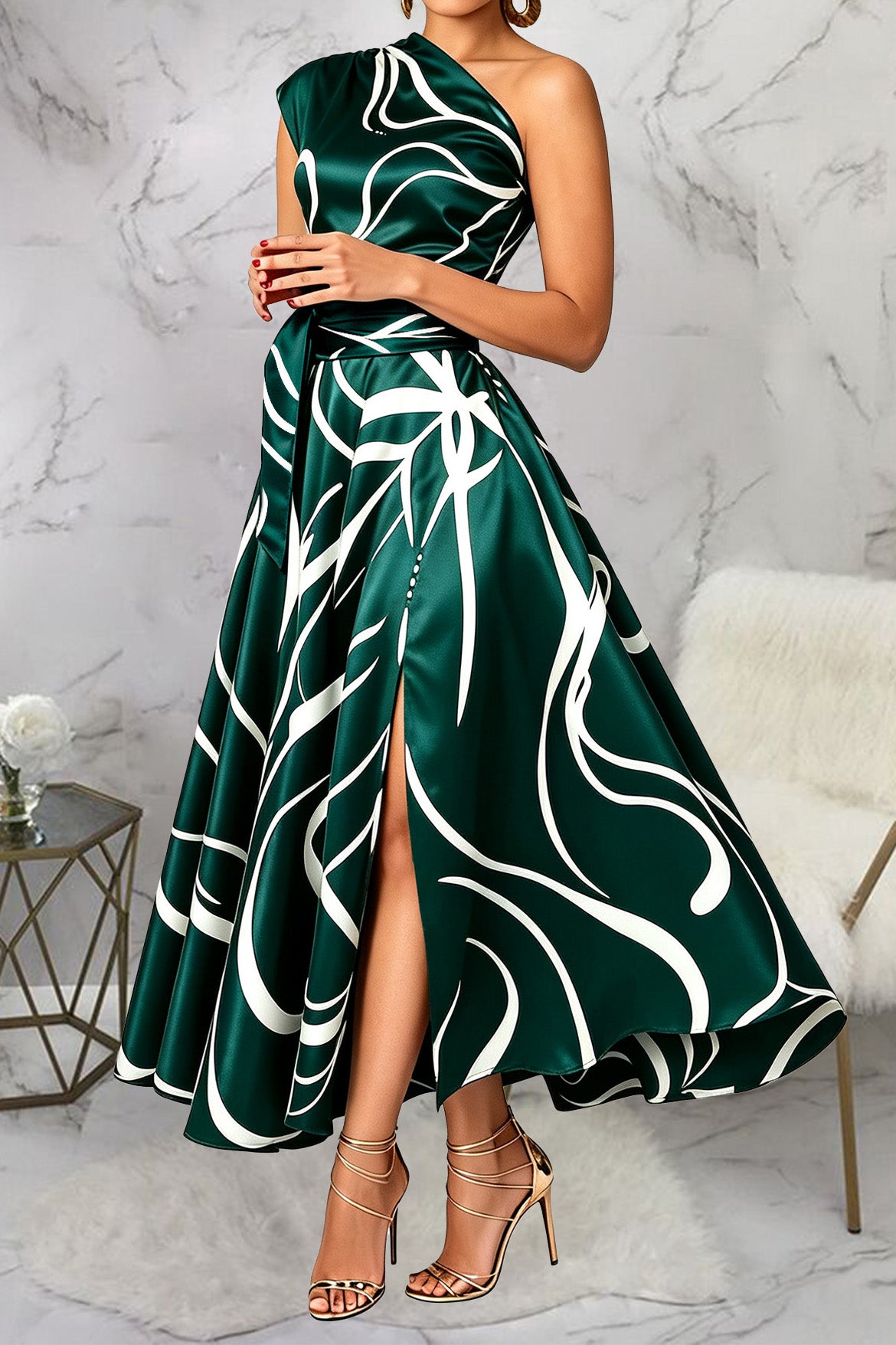 Abstract Asymmetric Maxi Dress