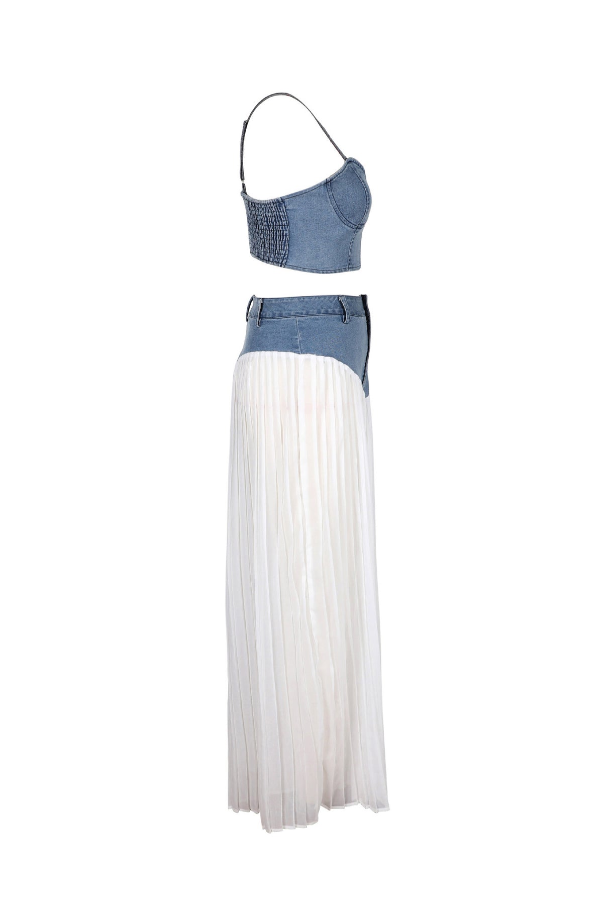 Denim Corset & Pleated Chiffon Pants Set