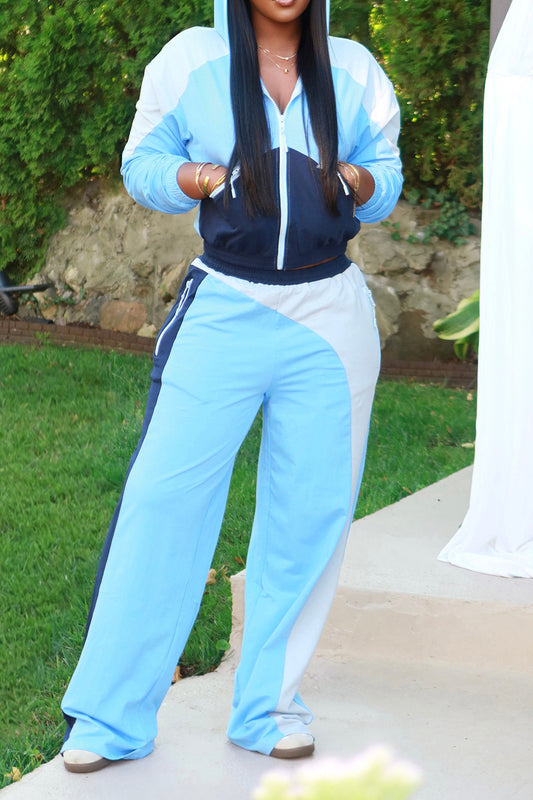 Colorblock Zip Front Hoodie and Pants Set