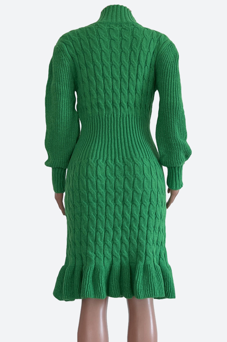 Ruffled Knitted Turtleneck Dresses