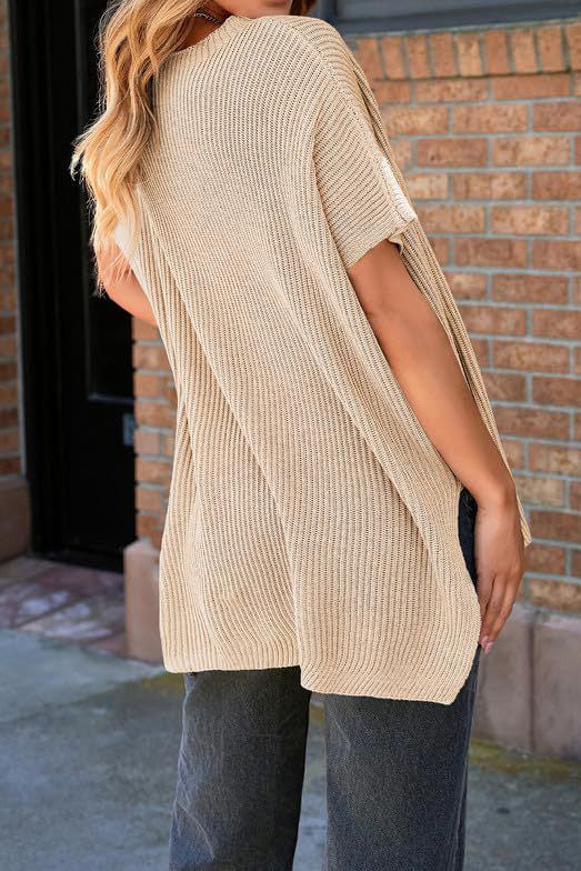 Short Sleeve Side Slit Oversized Sweater