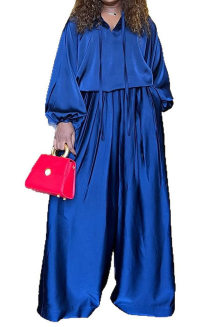 Drawstring Top & Wide Leg Pants Set