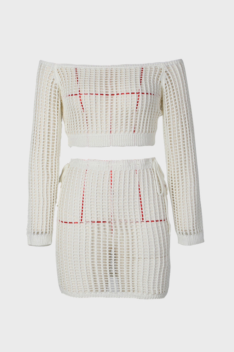 High Stretch Crochet Hollow Slim Skirt Set