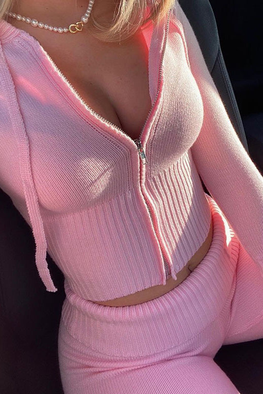 Knitted 2-Piece Tracksuit with Long Sleeve Hoodie
