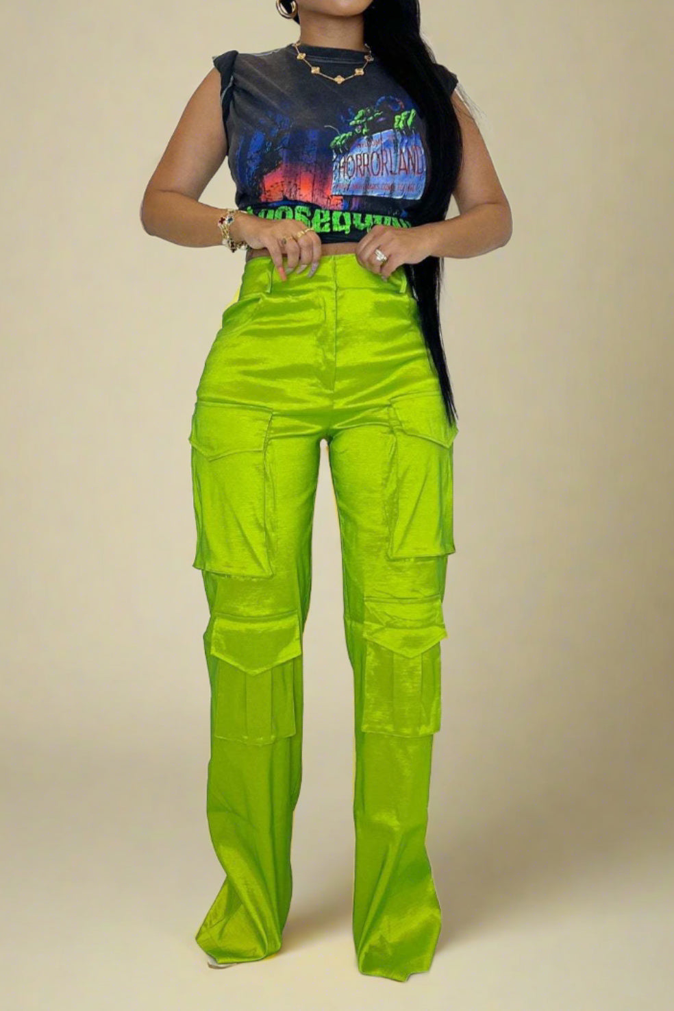 Solid Large Pocket Cargo Pants