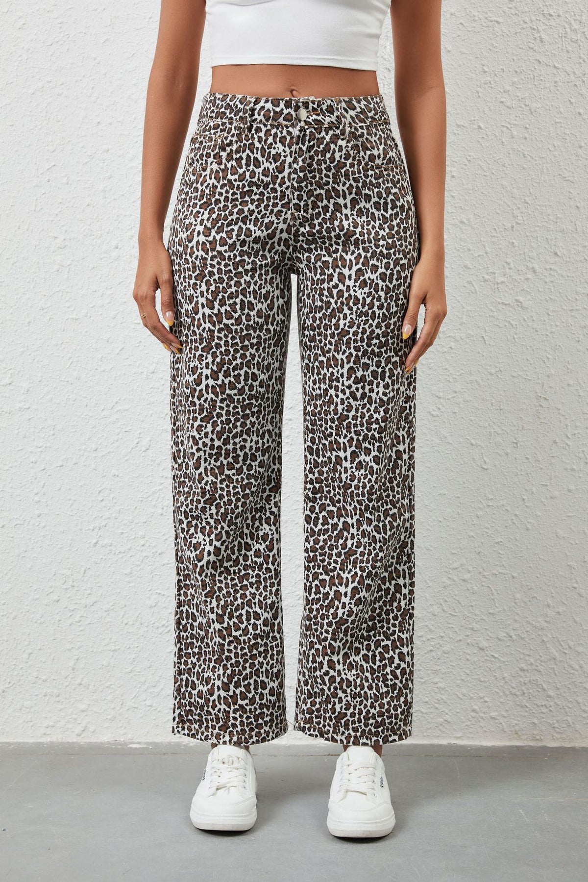 Leopard Print Loose Fit Denim Jeans