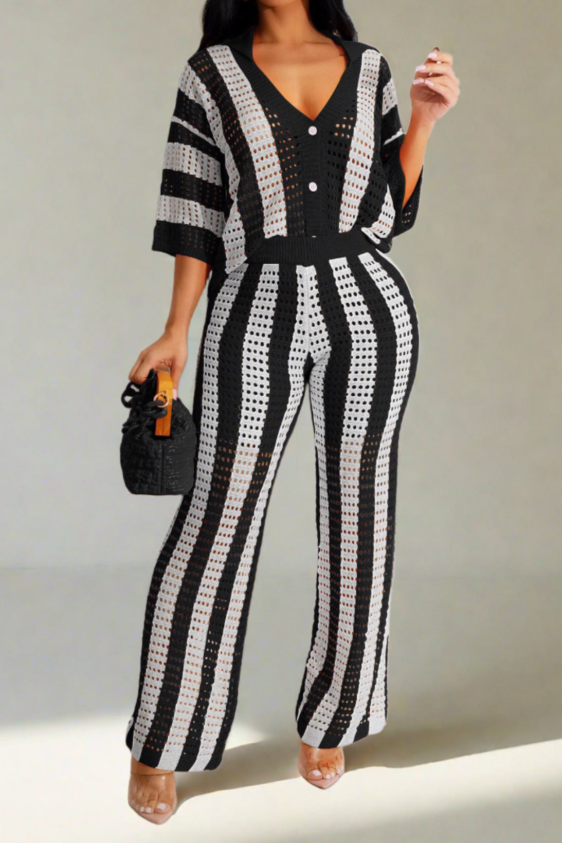 V-Neck Knit Pants Set