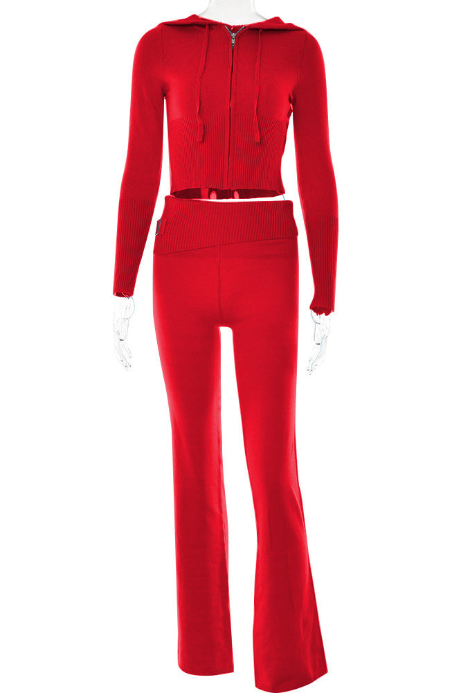 Knitted 2-Piece Tracksuit with Long Sleeve Hoodie