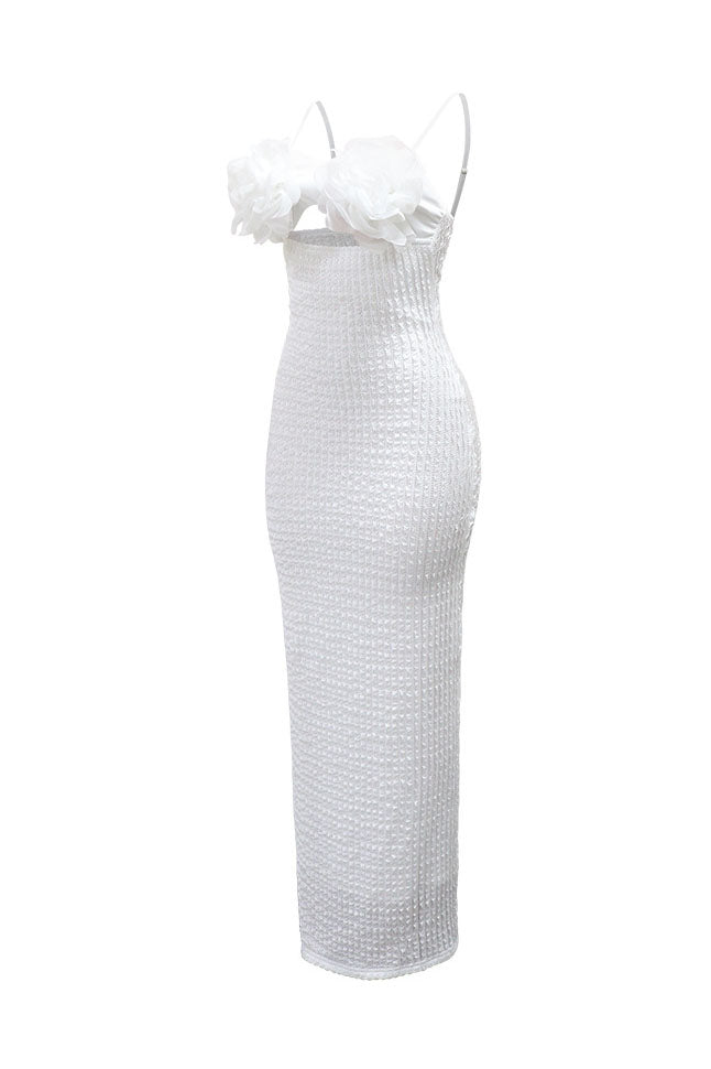 3D Floral Applique Cutout Textured Maxi Dress