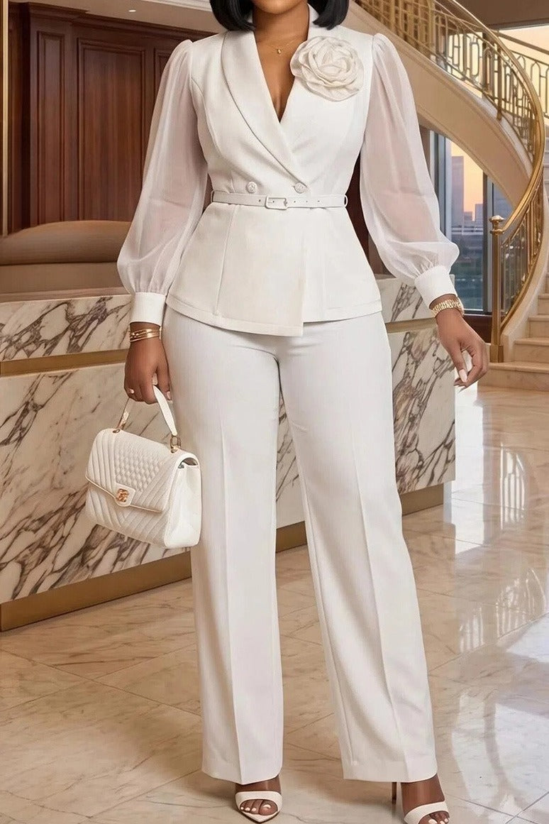 Sheer Sleeve Blazer 2-Piece Set