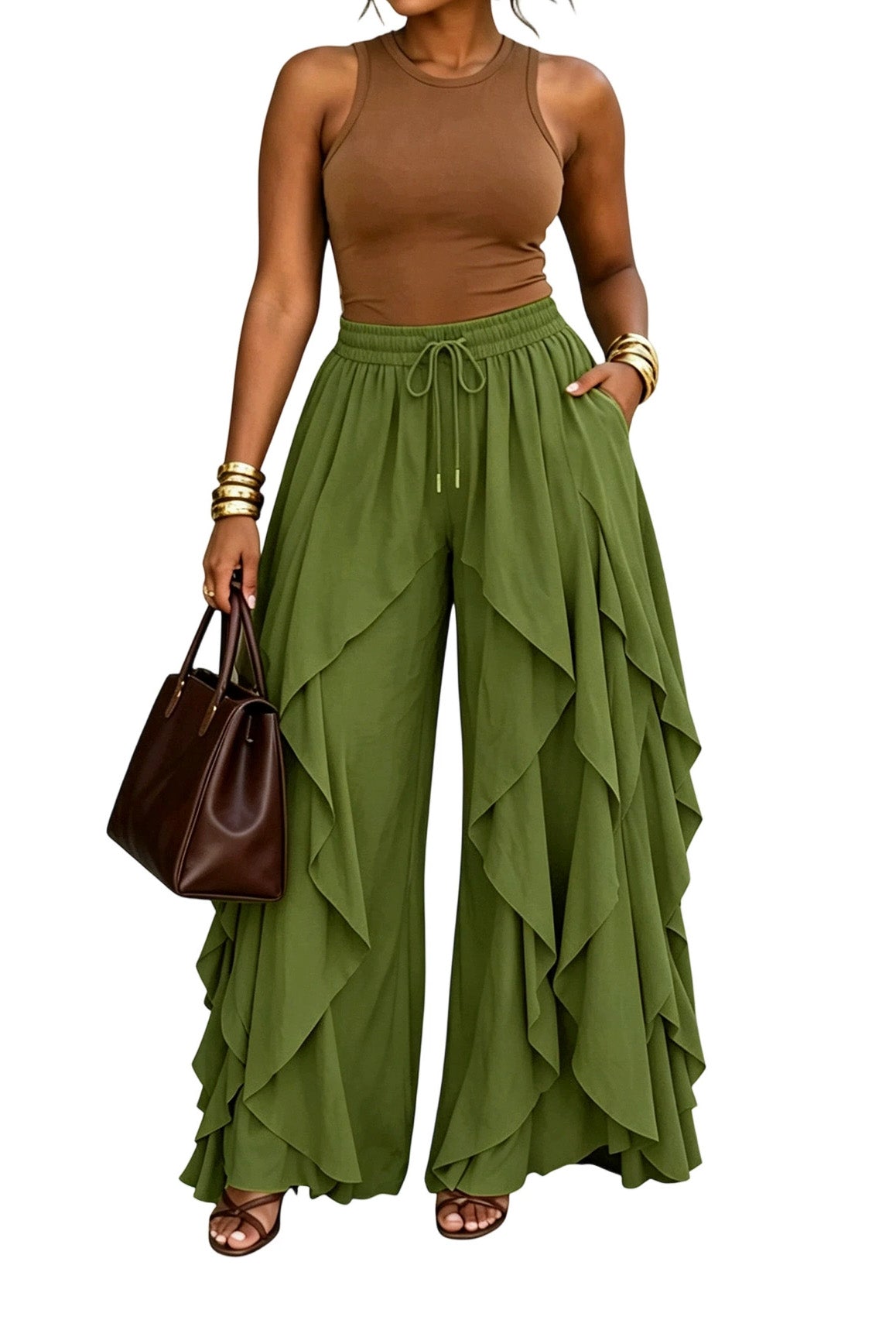 Layered Drape Wide Leg Pant