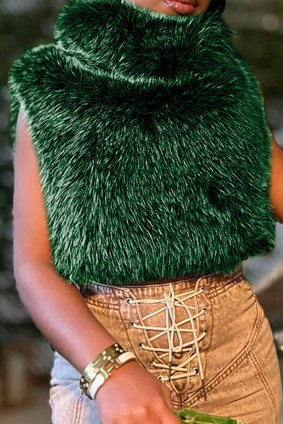 Solid Faux Fur Sleeveless Vest