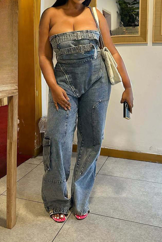 Hip Hop High Waist Denim Jumpsuit