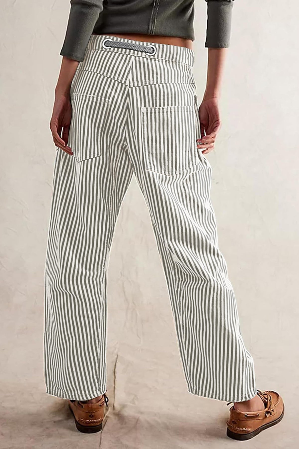 Loose Casual Striped Wide Leg Drawstring Trousers