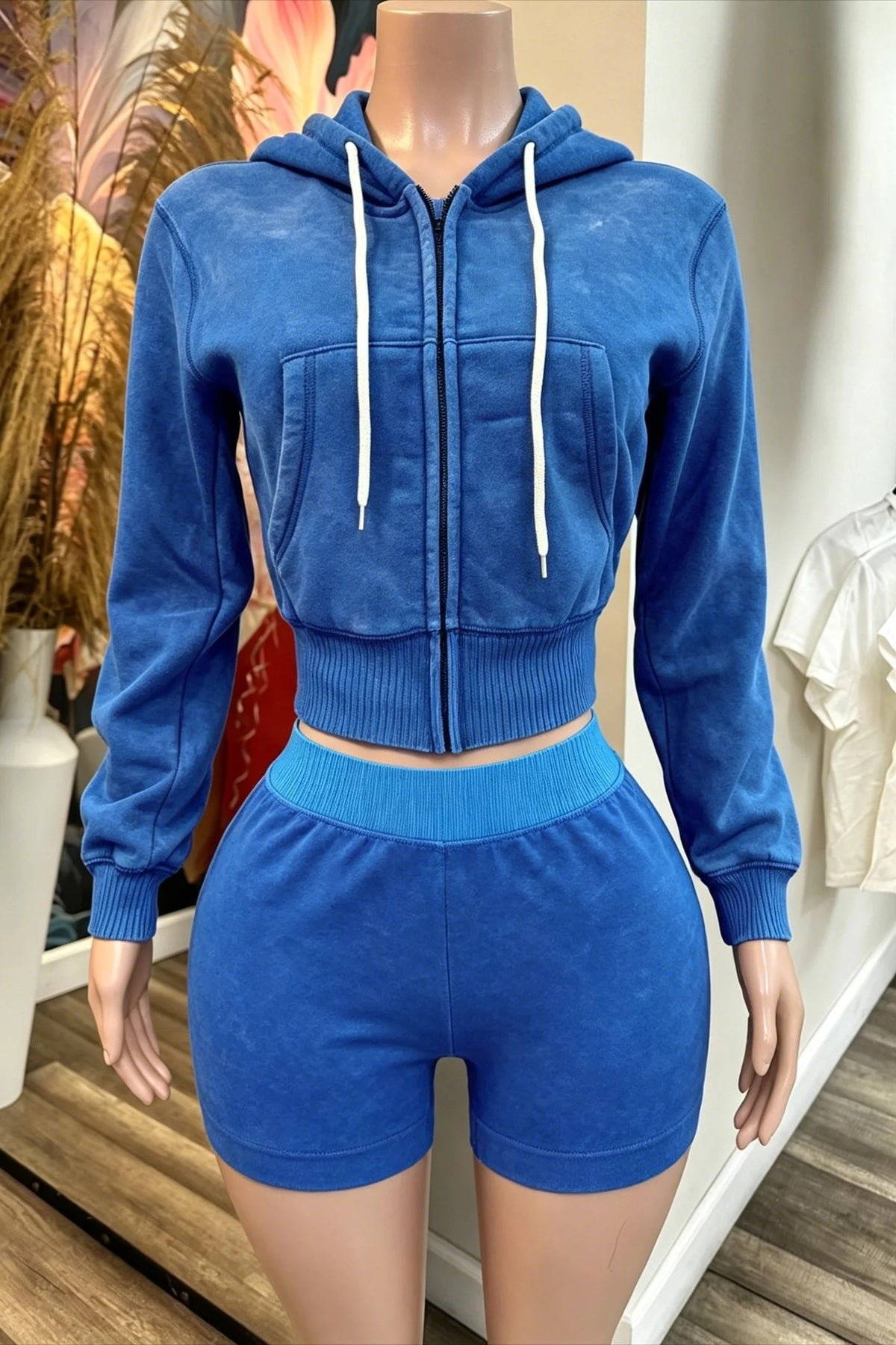 Mineral Wash Zip Hoodie & Shorts Set