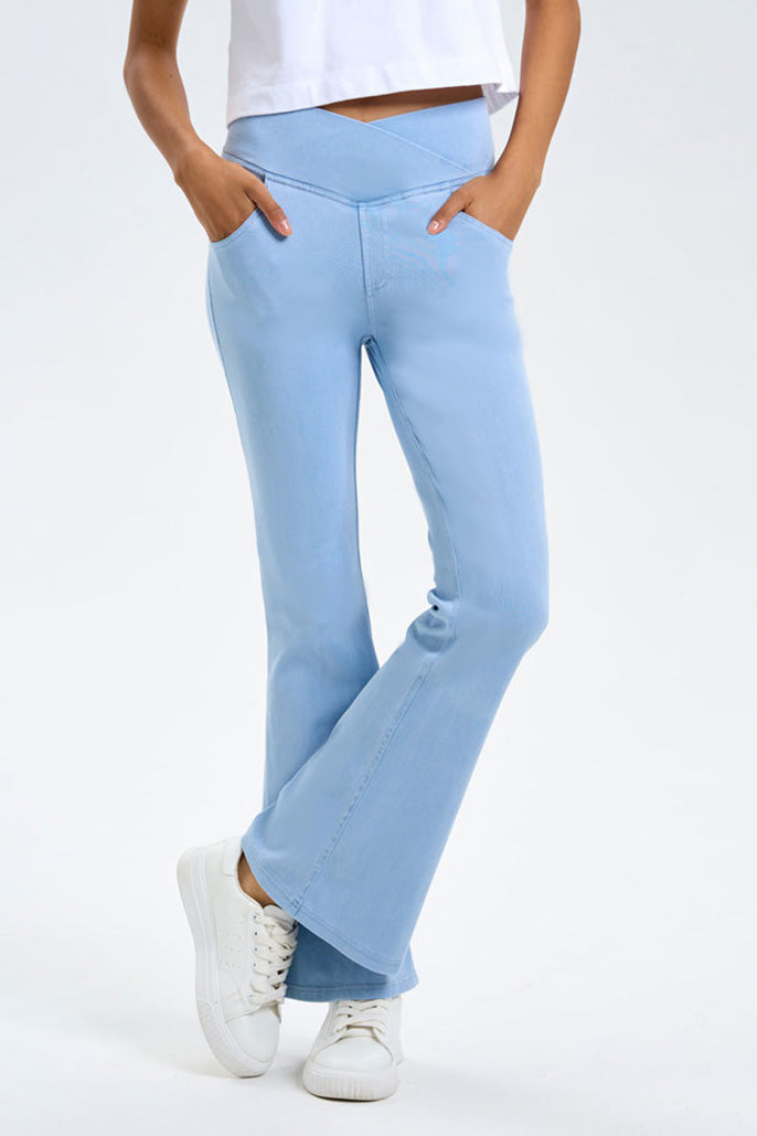 High-Stretch Crossover Flare Yoga Jeans