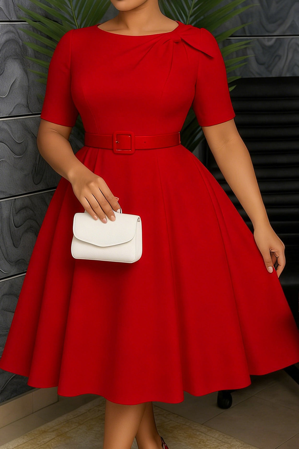 Elegant Bow Accent A-Line Midi Dress