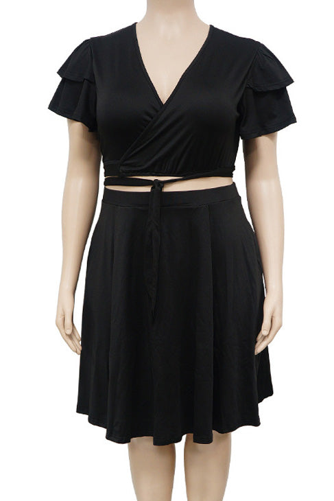 Plus Size Ruffle Tie Front Skirt Set