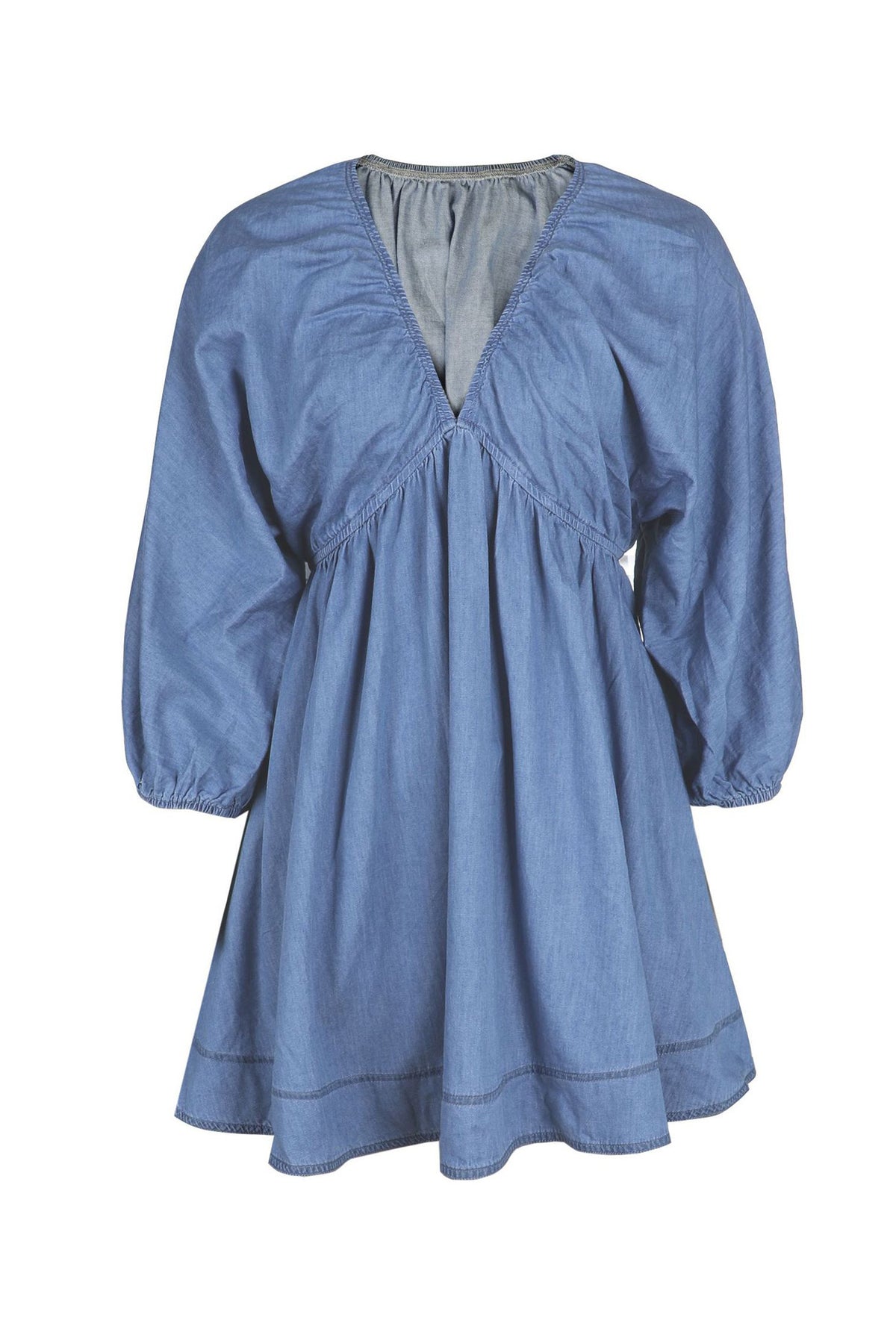 Boho Denim Puff Sleeve Mini Dress