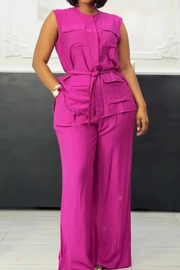 Sleeveless Tie Vest & Wide Leg Pants 2-Piece Set