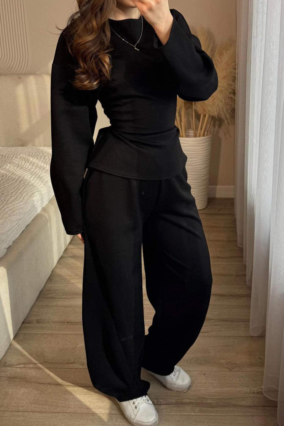 Tie-Waist Peplum Blouse & Trouser Set