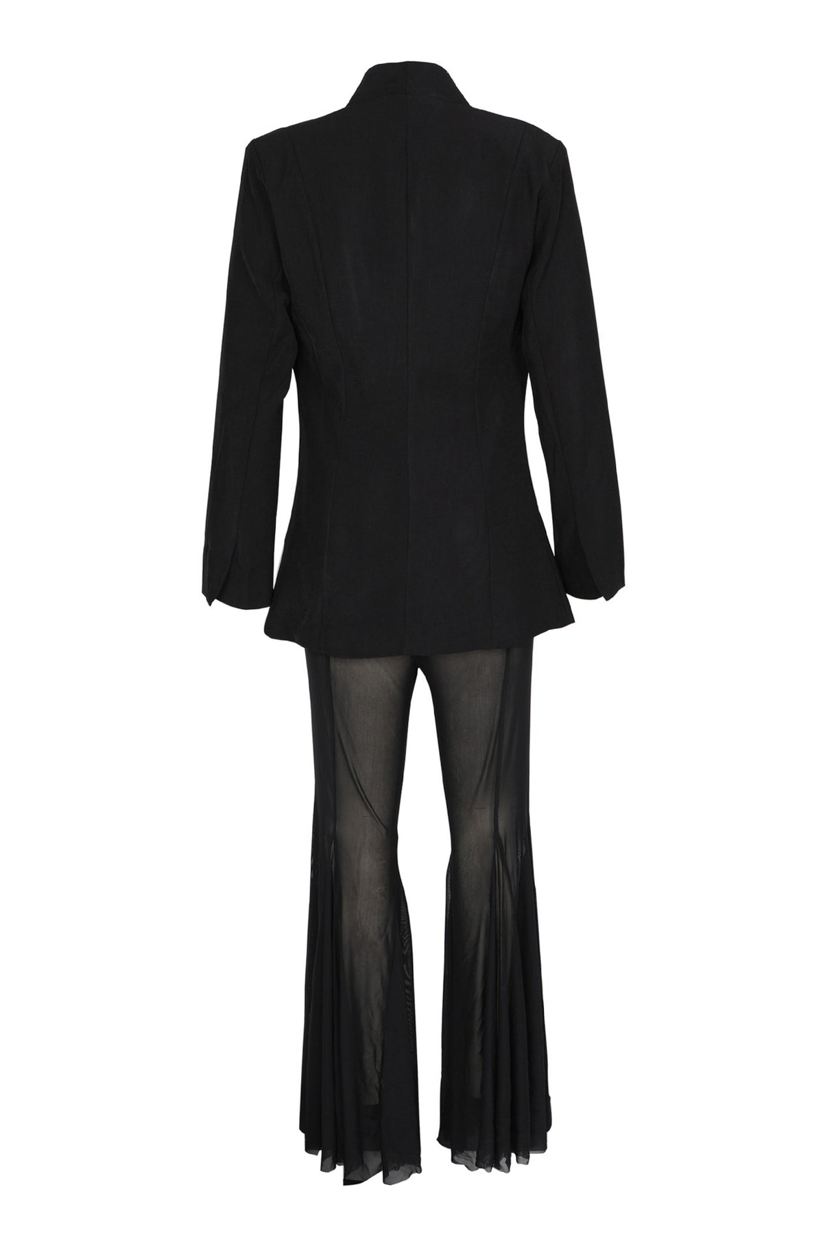 Asymmetric Blazer & Sheer Flare Pant Set