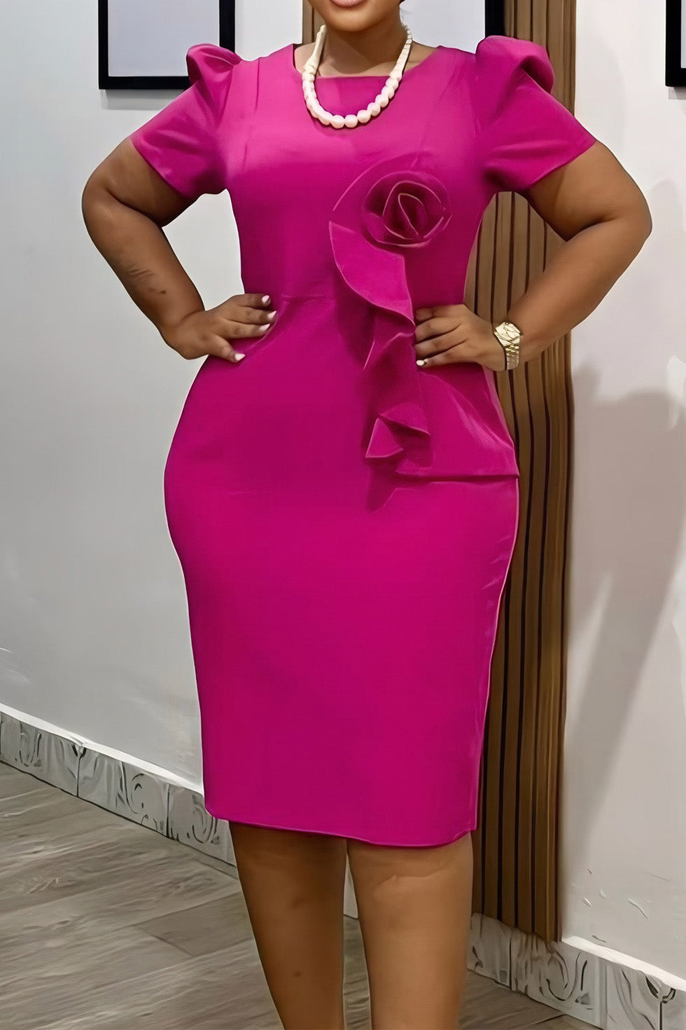 Ruffled Short Sleeve Midi Dress