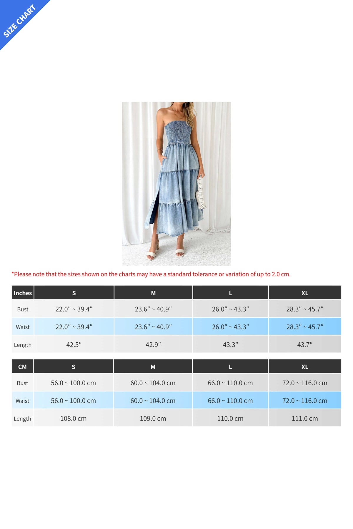 Strapless Side Slit Layered Denim Dress