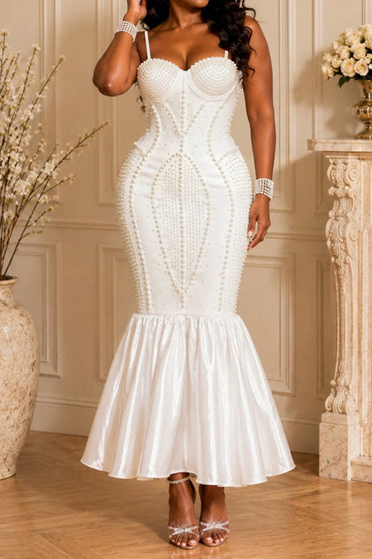 Pearl Embellished Mermaid Midi Dress