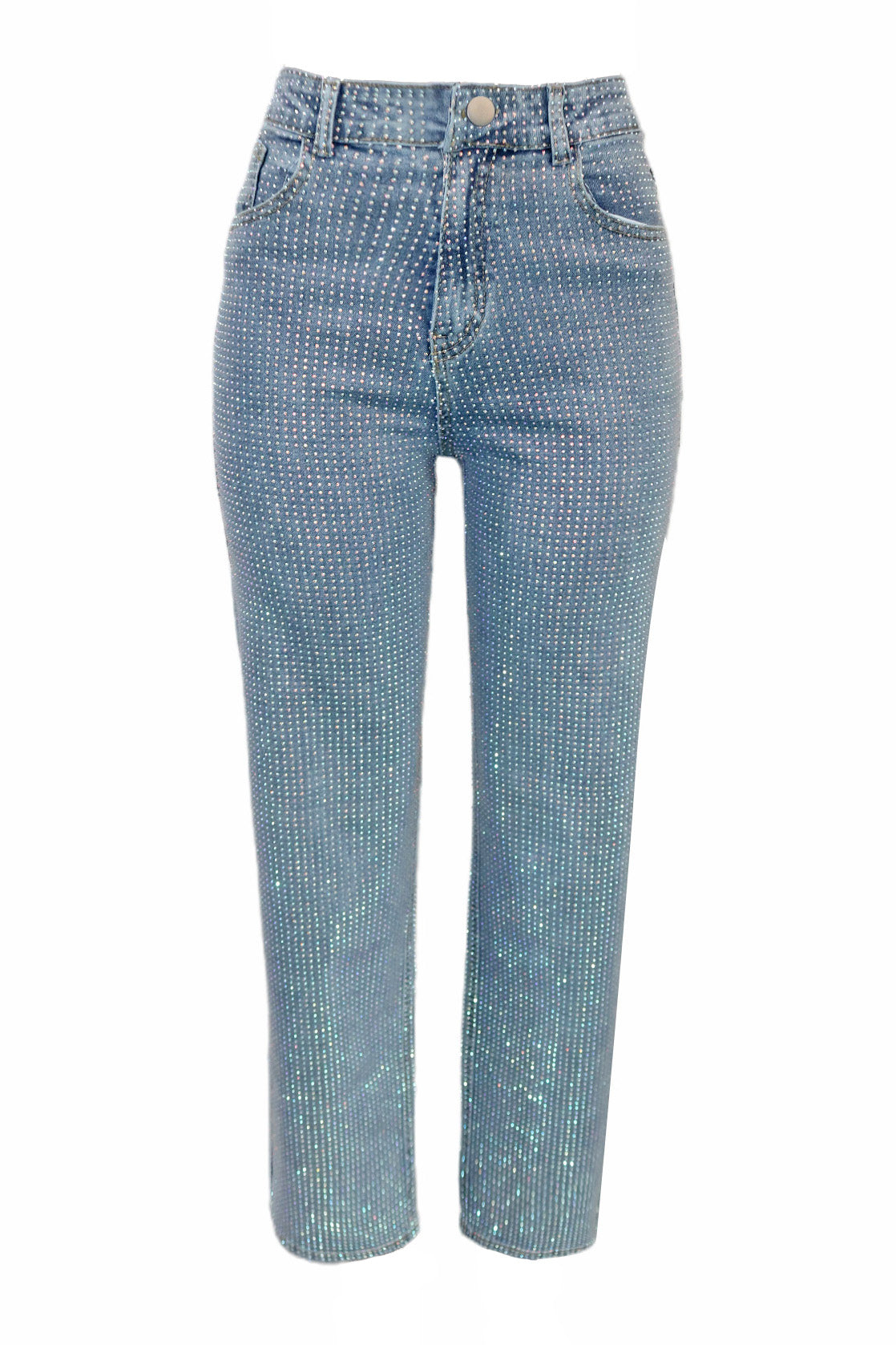 Rhinestone Straight-Leg Denim Jeans