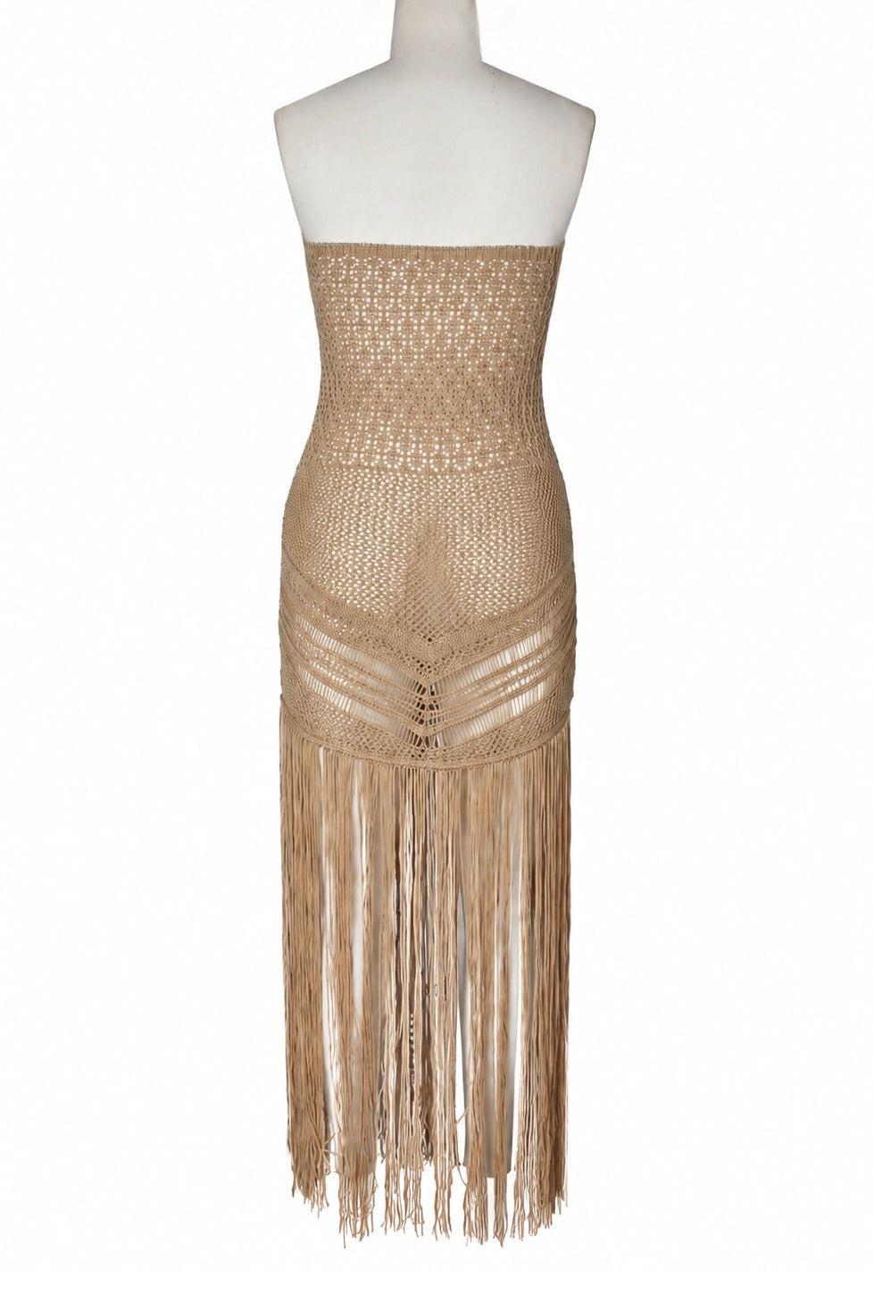 Strapless Crochet Fringe Maxi Dress