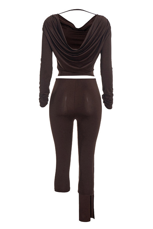 Asymmetric Draped Top & Capri Pants Set