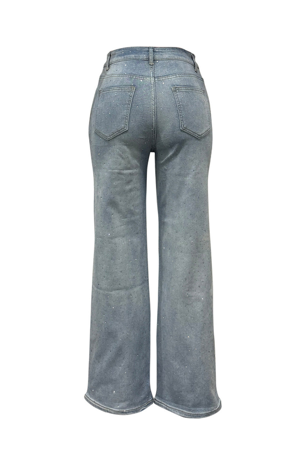Wide-Leg High-Waist Rhinestone Jeans