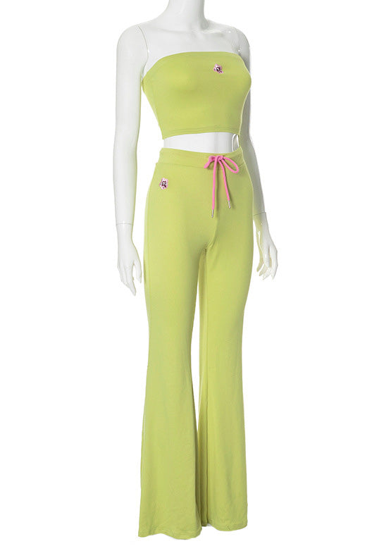 Strapless Bandeau & Drawstring Flare Pant Set