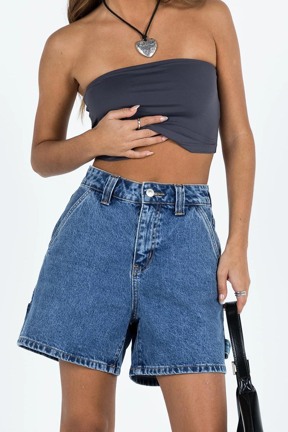 High-Waisted Relaxed Utility Denim Shorts