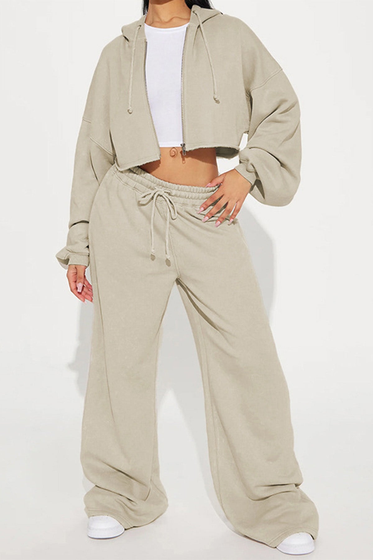 Cropped Zip Hoodie & Wide Leg Sweatpants Set
