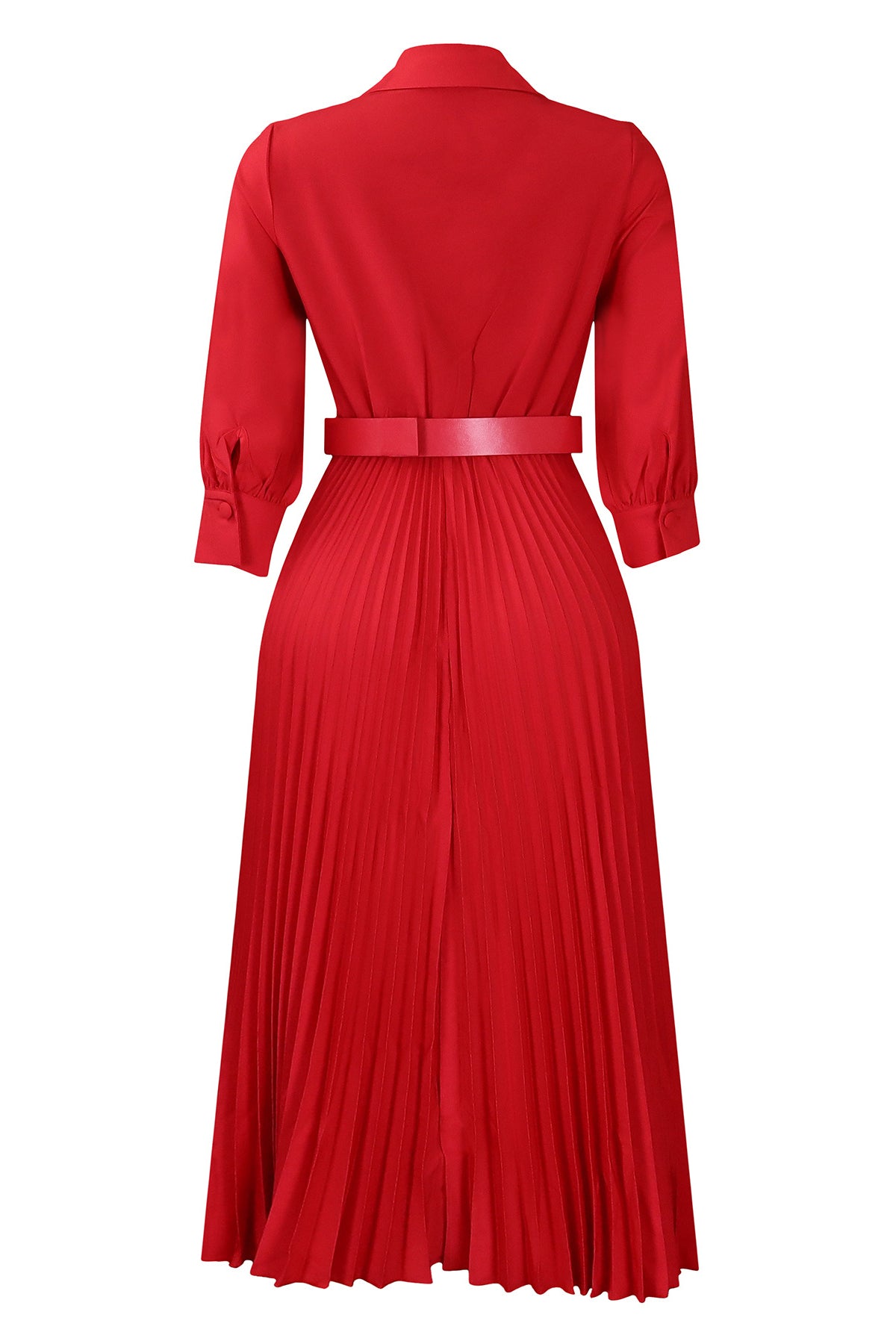 Solid Color Cinched Waist Pleated Long Dress