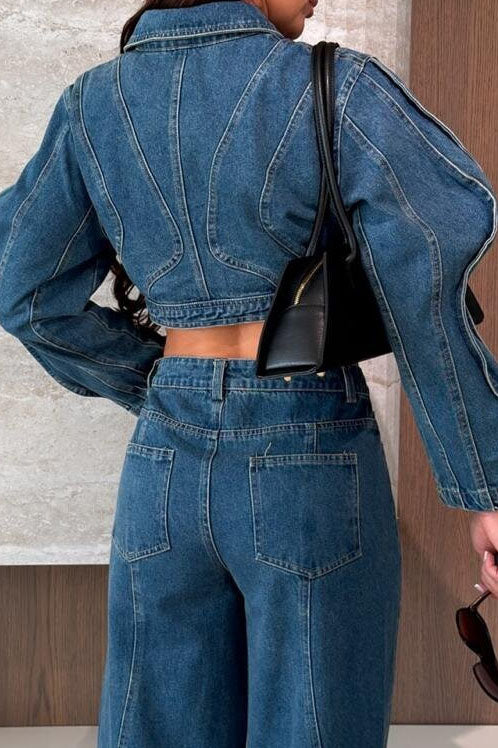 Contrast-Stitch Cropped Denim Jacket