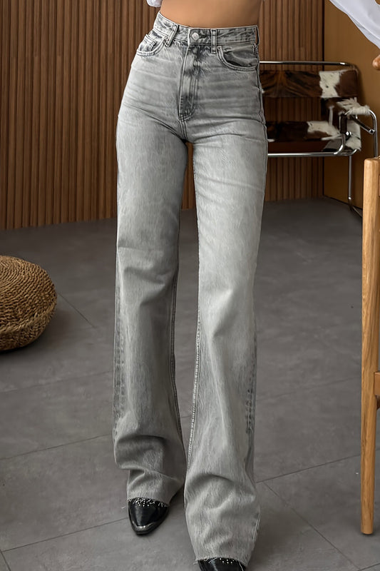 High Waist Washed Straight Leg Jeans