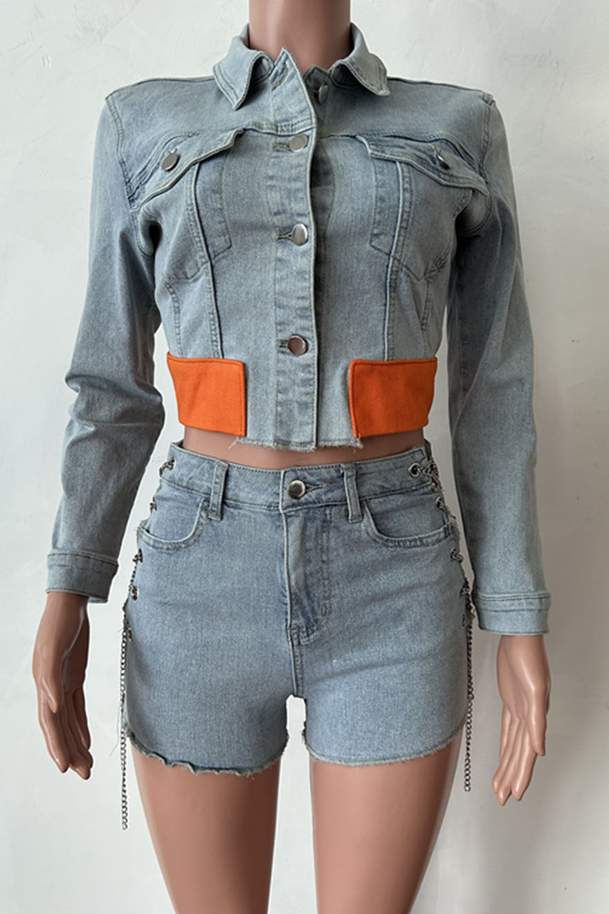 Chopped Denim Short Set