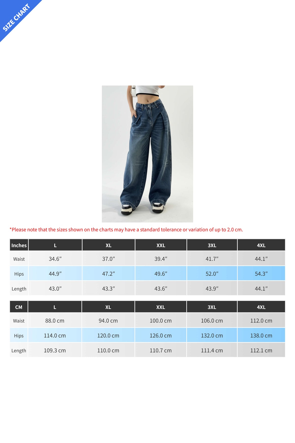 Plus Size Baggy Folded Wide Leg Jeans