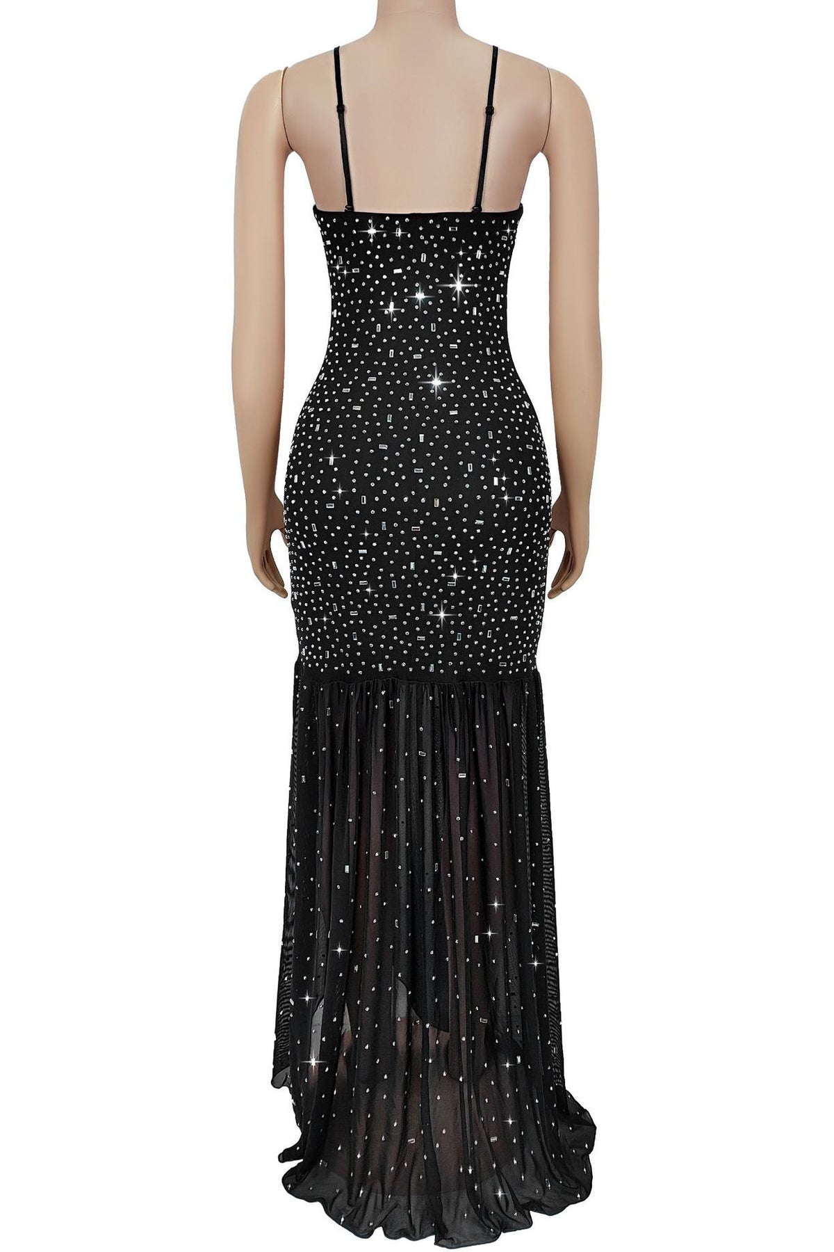 Rhinestone Strap Slit Bodycon Dress