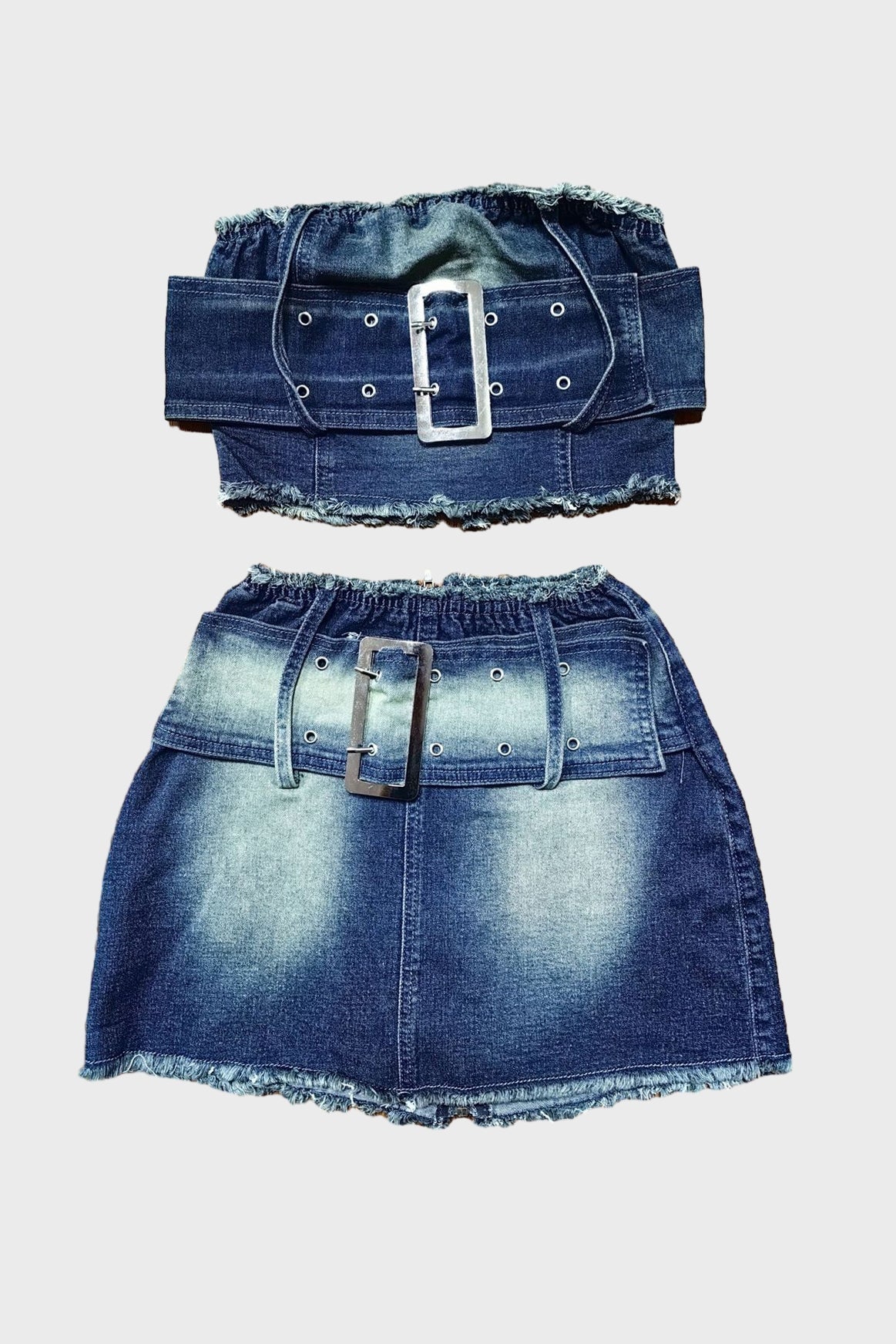 Strapless Tops Match Denim Skirts Sets