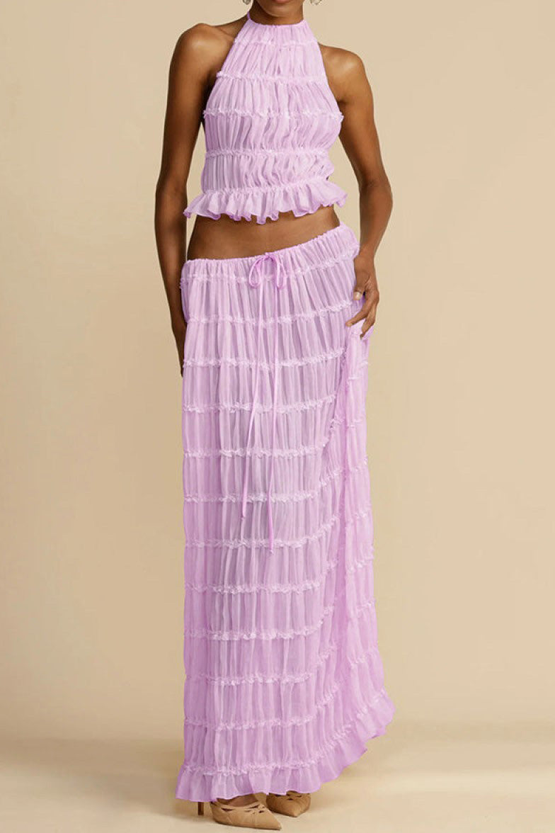 Summer Backless Ruched Dress Set