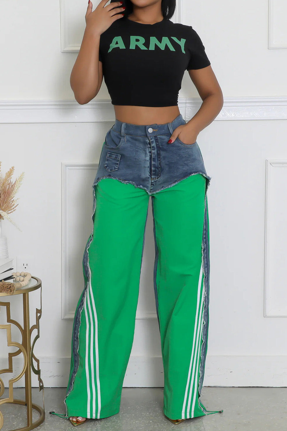 Striped Denim Jogger Pants